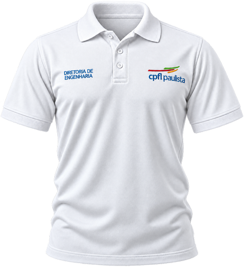 Polo branca de uniforme corporativo com bordado do setor no peito